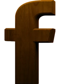 a wooden facebook logo on a black background